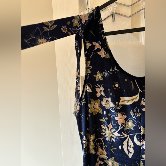 Earthbound Blue Floral Sleeveless Velvet Wide Leg Stretch Jumpsuit Pockets M/L - Picture 7 of 12